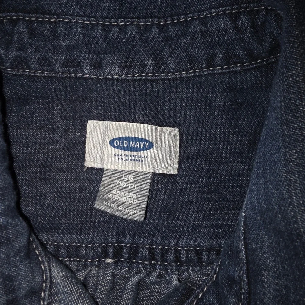 Old Navy Girls Large‎ 10-12 Denim Shirt Dress Dark Wash Long Sleeve Belted Blue